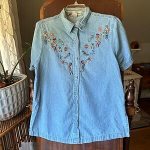 Vintage Passion-1 Southwestern Aztec Embroidered Denim Button Up Shirt Sz Small